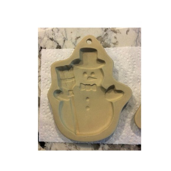 Set of 2 Vtg Sassafras 1994 Cookie Art Stoneware Mold Christmas Tree & Snowman - Picture 2 of 5